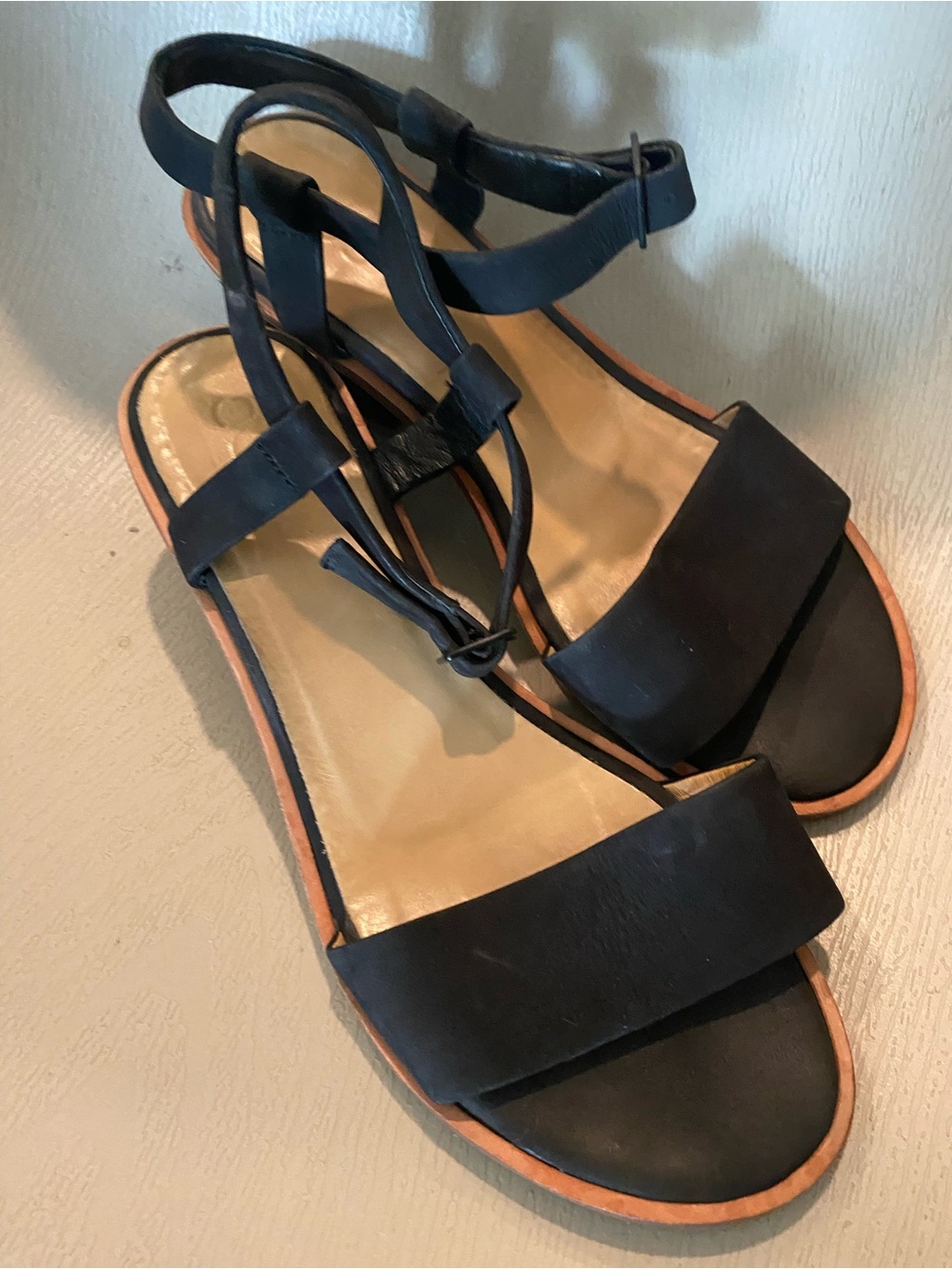 COS Black Suede Women's Low Heeled Sandals open toe ankle strap euro 41 us 10